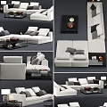 Modern Corner Sofa Multi-person Fabric Corner Sofa Coffee Table Floor Lamp Ornaments Combination 3d model