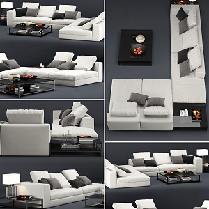 Modern Corner Sofa Multi-person Fabric Corner Sofa Coffee Table Floor Lamp Ornaments Combination 3d model