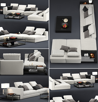 Modern Corner Sofa Multi-person Fabric Corner Sofa Coffee Table Floor Lamp Ornaments Combination 3d model