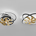 Modern Decorative Ceiling Light With Black White Circular Rings And Golden Fan Shaped Design