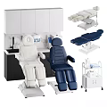 White And Blue Medical Equipment Set With Treatment Bed Cabinet Sink Trolley And Chairs