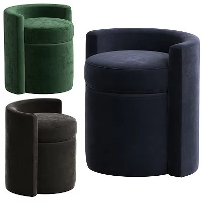 Modern Round Armrest Sofa Stools In Green Navy Blue And Dark Brown Velvet Upholstery 3d model