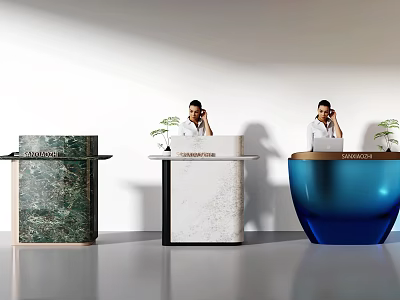 Modern Reception Desk Designs With Marble Blue And White Countertops For Office Lobby 3d model