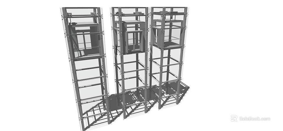 Industrial Elevator Structure Design With Metal Frame And Multiple Units 3d model 
