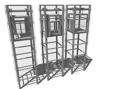 Industrial Elevator Structure Design With Metal Frame And Multiple Units 3d model