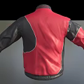 Stylish Leather Jacket With Red White Black Color Block Design Front Zipper And Embroidered Badge