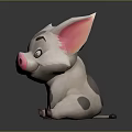 Cute 3D Cartoon Pig Game Movie Character With Gray Body Big Ears And Spots
