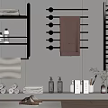 Modern Bathroom Accessories With Wall Shelves Towel Racks Towels And Toiletries Bottles