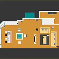 Cartoon Style Room Interior With Kitchen Living Area Stairs And Colorful Furniture
