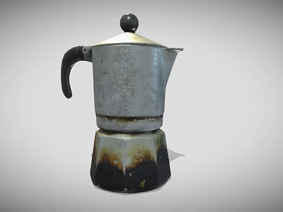 Vintage Metal Moka Pot With Black Handle And Burnt Bottom Design 3d model