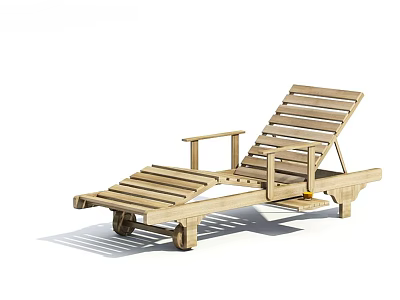 Comfortable Outdoor Wooden Lounge Chair With Adjustable Backrest And Rolling Wheels 3d model