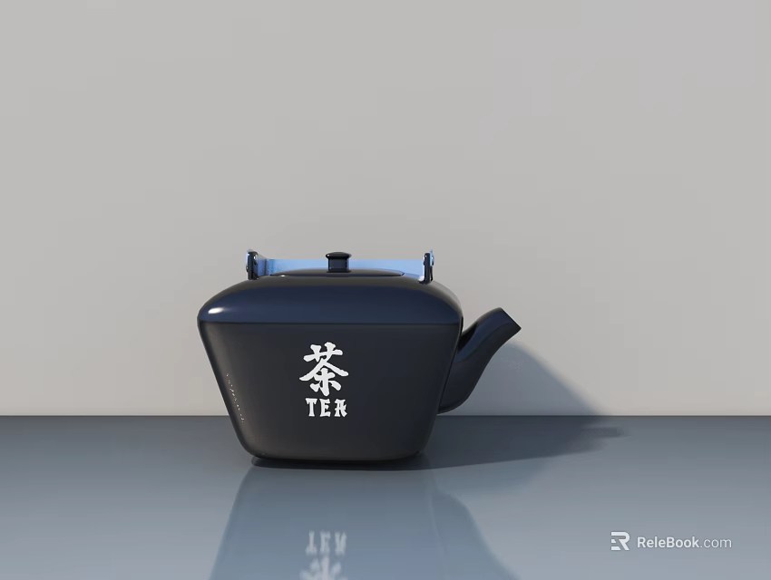 Modern Black Kitchen Teapot Appliance With Tea Character Design 3d model