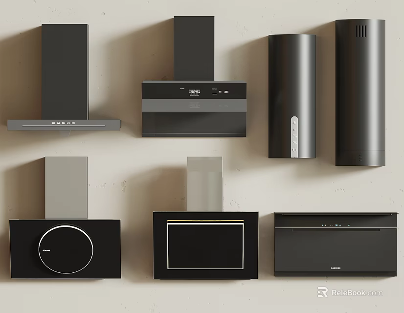 Modern Black Kitchen Range Hoods And Appliances With Various Styles And Sleek Designs 3d model 