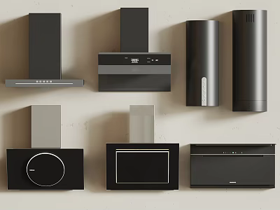 Modern Black Kitchen Range Hoods And Appliances With Various Styles And Sleek Designs 3d model
