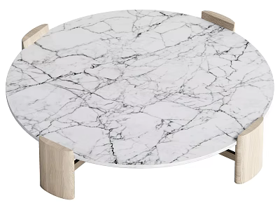 Round Marble Top Coffee Table with Wooden Legs in Minimalist Modern Design 3d model
