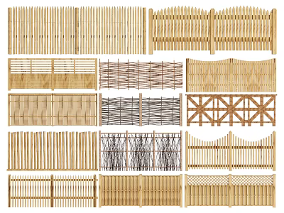 Various Railing Designs With Wooden Woven Cross And Decorative Patterns For Outdoor Areas 3d model