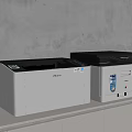 Samsung Laser Printer And Multifunction Printer On White Cabinet With Gray Wall