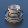 Silver Metal Tableware Set With Stacked Round Plates And Bowl 3d model