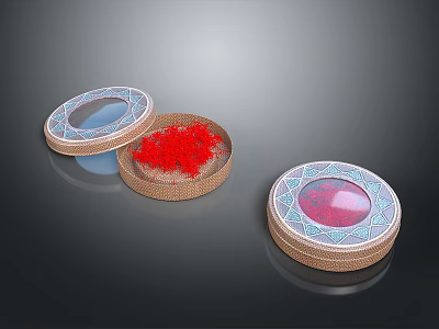 Patterned Decorative Storage Boxes With Red Powder Inside And Textured Base 3d model
