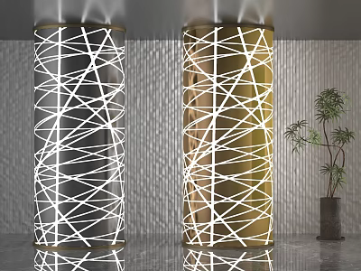 Modern Decorative Columns With White Geometric Lines In Black And Gold 3d model