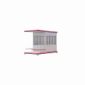 Modern Security Guard Booth With Red Blue Borders Multiple Glass Windows And White Structure