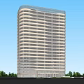 Modern High Rise Hotel Building With Glass Facade Green Trees And Blue Sky