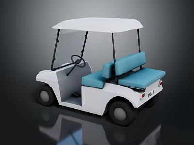 White Golf Cart With Blue Seats White Roof And Sleek Modern Design 3d model