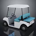 White Golf Cart With Blue Seats White Roof And Sleek Modern Design