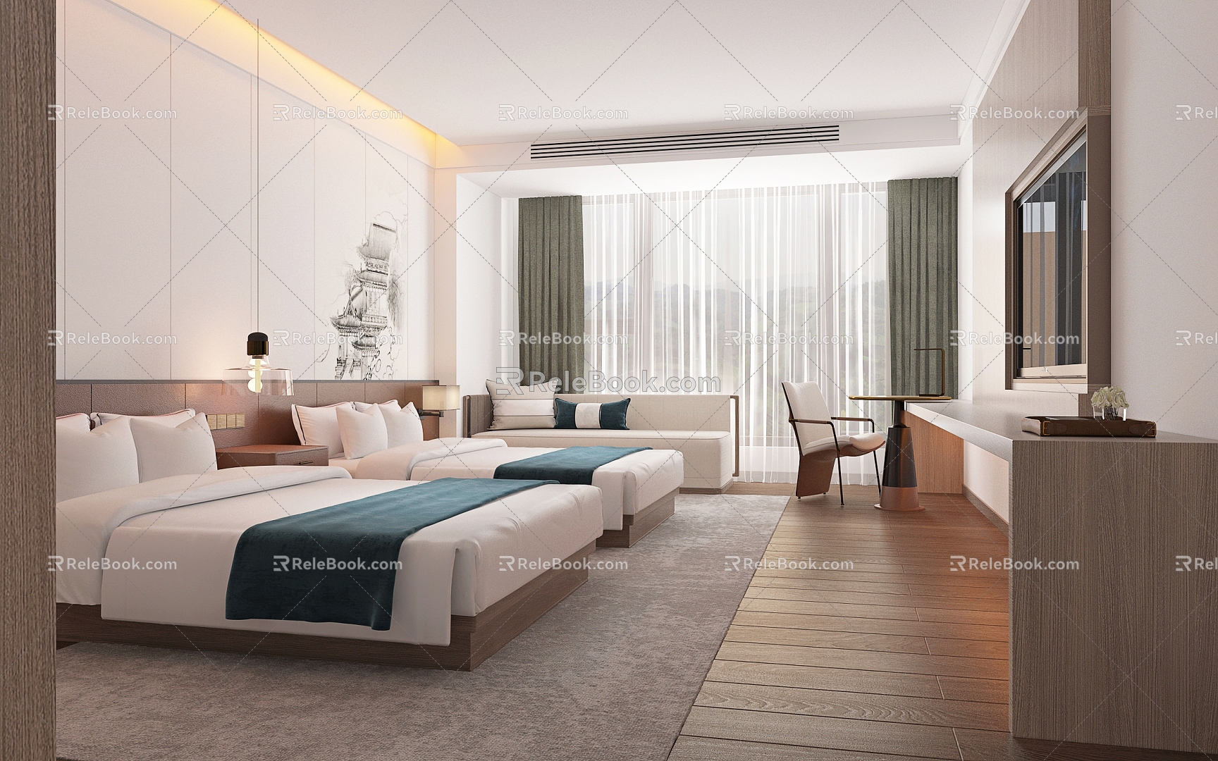 Modern Hotel Rooms New Chinese Hotel Rooms Hotel Standard B & B Rooms 3d model