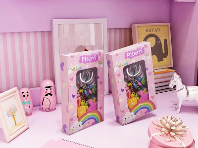 Cute Cartoon Decorative Ornament Set With Plierni Rainbow Boxes Penguin Unicorn Photo Frame Gift Box 3d model