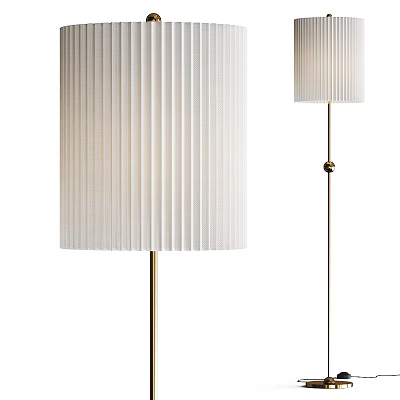 Elegant Modern Floor Lamp Featuring White Pleated Lampshade And Golden Pole 3d model