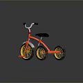 Red Children Tricycle With Black Seat Yellow Wheels Red Pedals And Silver Handlebars