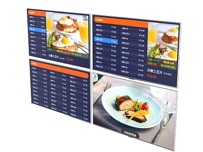 Digital Menu Boards for Restaurants Displaying Food Images and Price Information 3d model