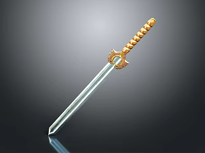 Elegant Sword With Golden Spiral Hilt Decorative Guard And Silver Sharp Blade 3d model