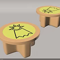 Two Light Yellow Sofa Stools With Round Seats And Yellow Badge Patterns 3d model