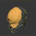 Futuristic Sci Fi Weapon With Golden Gray Metallic Helmet Shaped Mechanical Design