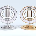 Modern Silver And Gold Metallic Art Installation With Circular Structure Ring Design