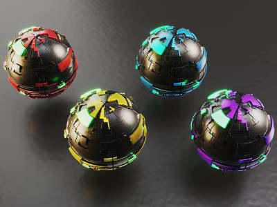 Colorful Glowing Spheres With Red Yellow Blue Purple Hues And Geometric Patterns 3d model