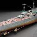 Vintage Warship With Rusted Gray And Red Hull Superstructure Masts And Turret