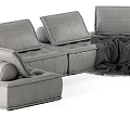 Modern Gray Modular Sectional Sofa With Plush Cushions And Cozy Blanket 3d model