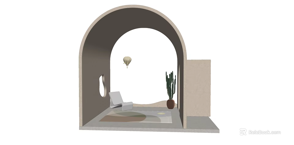 Cozy Leisure Chair In Arched Doorway With Cactus And Hot Air Balloon Decoration On Rug 3d model 