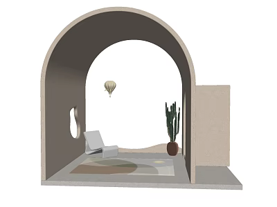 Cozy Leisure Chair In Arched Doorway With Cactus And Hot Air Balloon Decoration On Rug 3d model