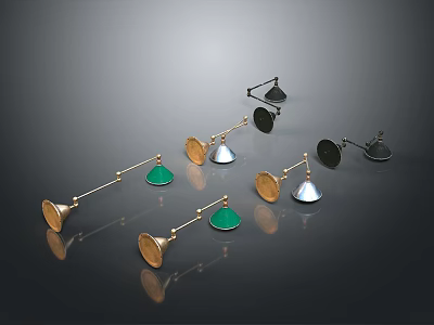 Stylish Modern Lighting Combinations With Green Gold Silver Metal Cone Shaped Shades For Home Decor 3d model