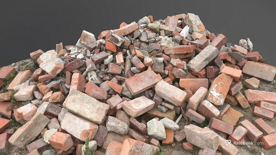 Pile Of Old Assorted Bricks With Different Sizes And Colors For Building Projects 3d model 