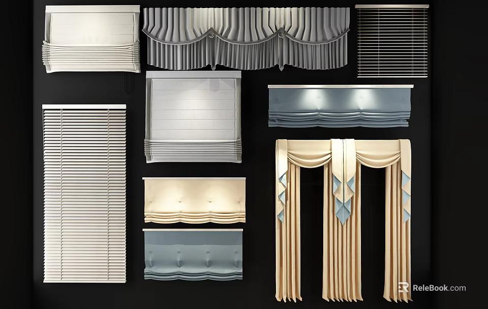 Different Window Curtain Styles Including Blinds Drapes And Valances For Home Decor 3d model