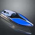 Modern Blue And White Recreational Boat With Comfortable Seats Cockpit Design Reflective Surface