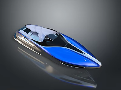 Modern Blue And White Recreational Boat With Comfortable Seats Cockpit Design Reflective Surface 3d model