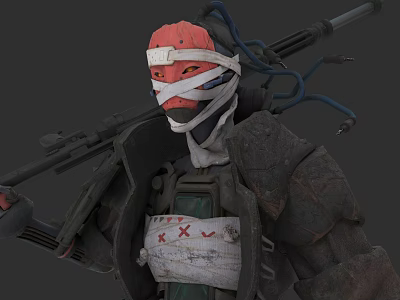 Game Movie Character Wearing Red Headband Bandages Carrying Rifle And Marked Clothing 3d model