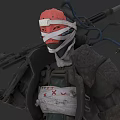 Game Movie Character Wearing Red Headband Bandages Carrying Rifle And Marked Clothing