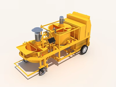 Construction Site Yellow Mobile Concrete Mixer Machine With Control Panel And Wheels 3d model